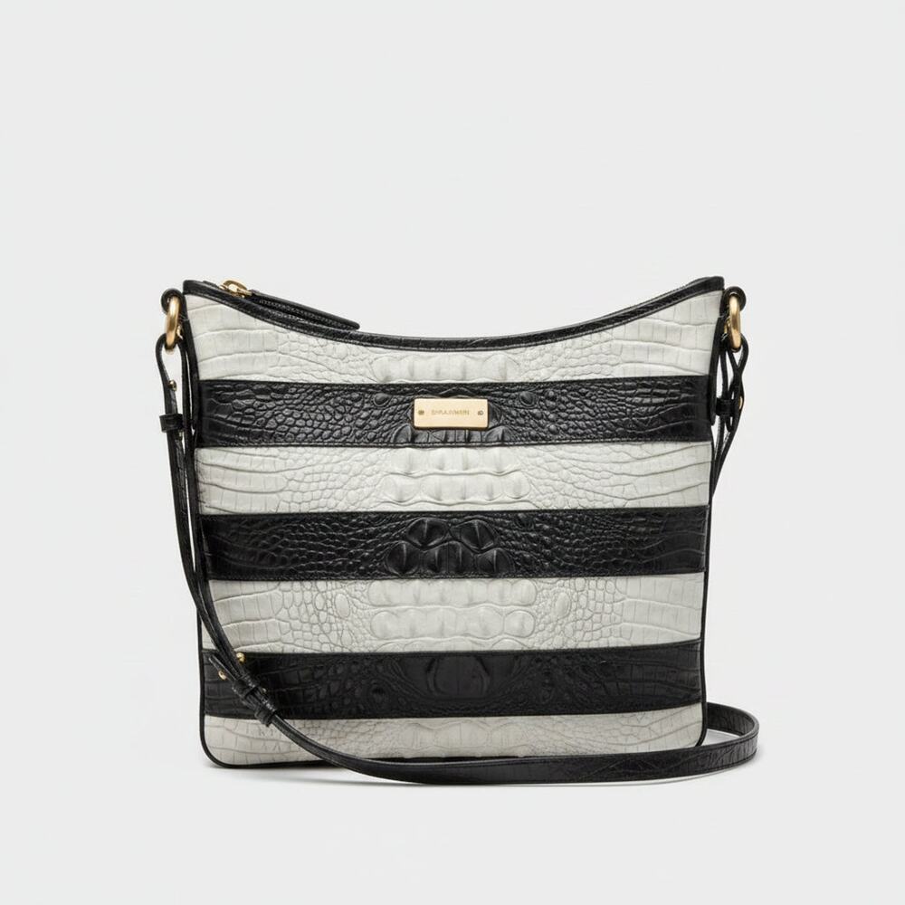 Brahmin black & white striped shoulder bag